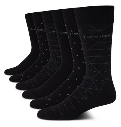 Calvin Klein Men's 6 Pack Mixed Pattern Dress Socks, Size 4-12, Black Assorted