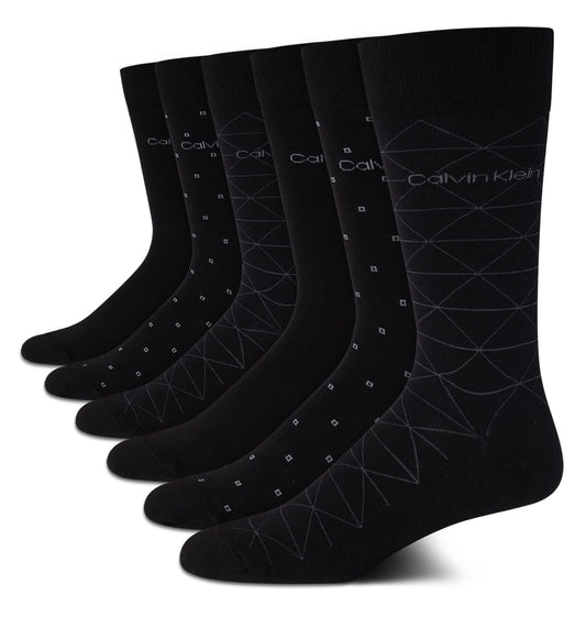 Calvin Klein Men's 6 Pack Mixed Pattern Dress Socks, Size 4-12, Black Assorted