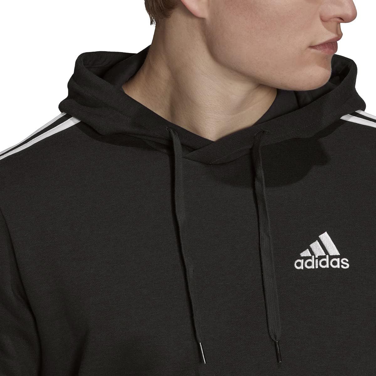 adidas Men's Essentials Fleece 3-stripes Hoodie, Black, Small