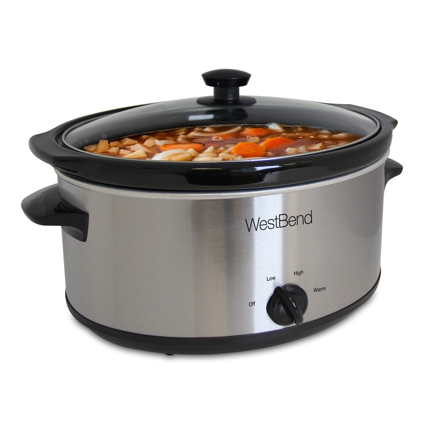 West Bend Manual Crockery Slow Cooker with Oval Ceramic Cooking Vessel and Glass Lid Certified, 6-Quart, Silver