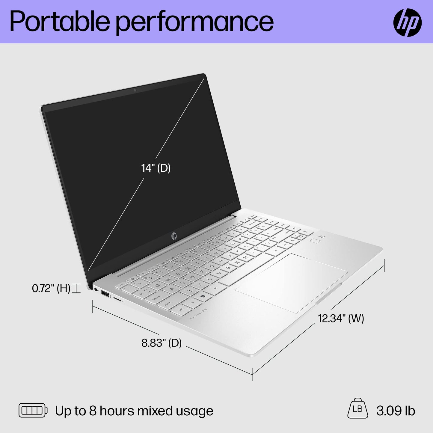 HP Pavilion Plus 14 inch Laptop, 2.8K OLED Display, 13th Generation Intel Core i7-1355U, 16 GB RAM, 1 TB SSD, NVIDIA GeForce RTX 2050 Graphics, Windows 11 Pro, 14-eh1299nr (2023)