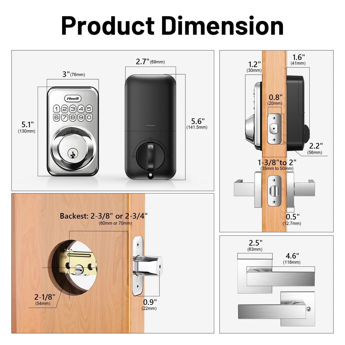 Zowill Keyless Entry Door Lock with 2 Lever Handles, Electronic Keypad Deadbolt, Auto-Locking, Anti-Peeping Password, Digital Smart Code Door Lock, Front Door Handle Sets, Satin Nickel