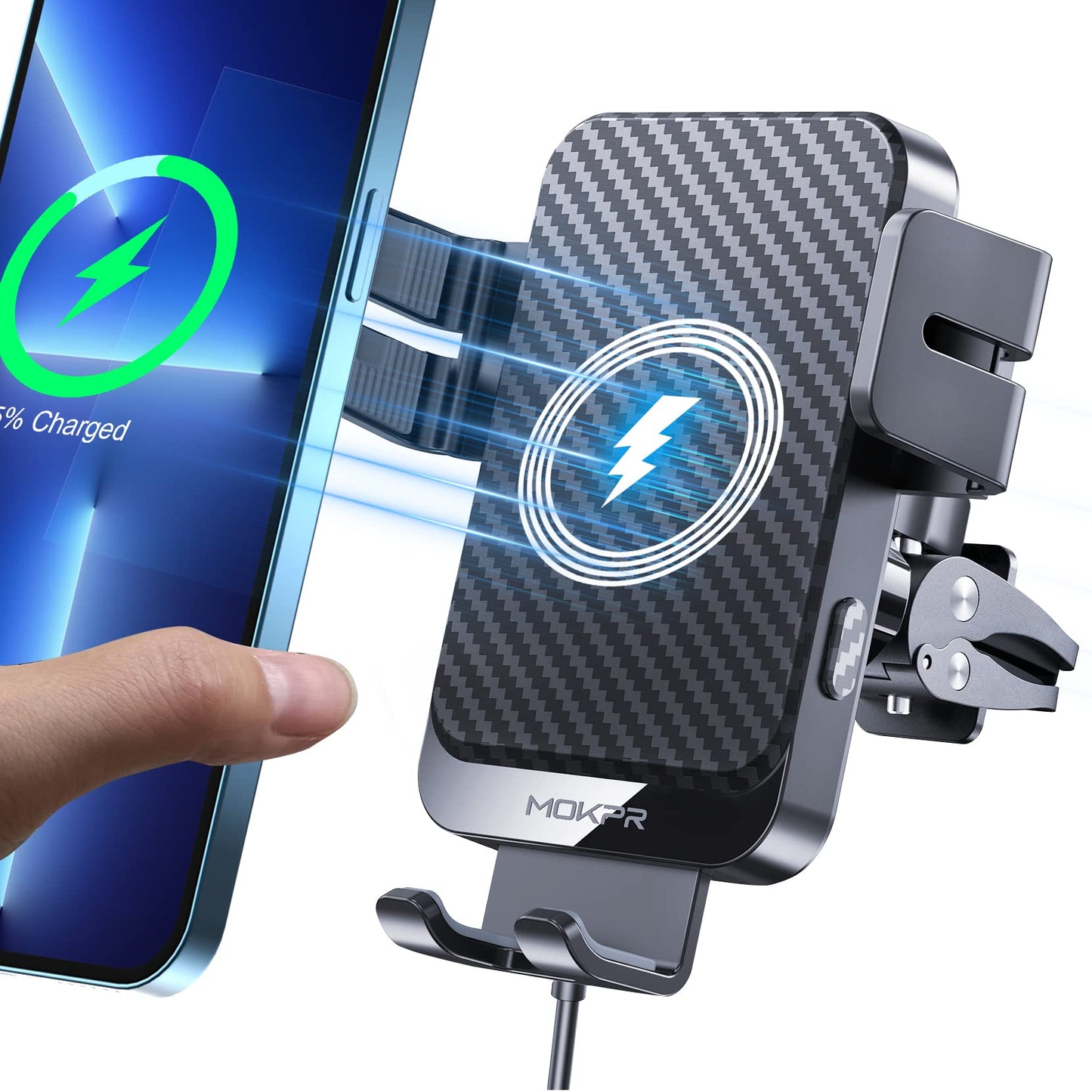 Wireless Car Charger, MOKPR 15W Fast Charging Auto-Clamping Car Charger Phone Mount Air Vent Cell Phone Holder Compatible iPhone 15/14/13/13 Pro/12 pro/12/11/X/8, Samsung Galaxy S23/S22/S21/S20, etc