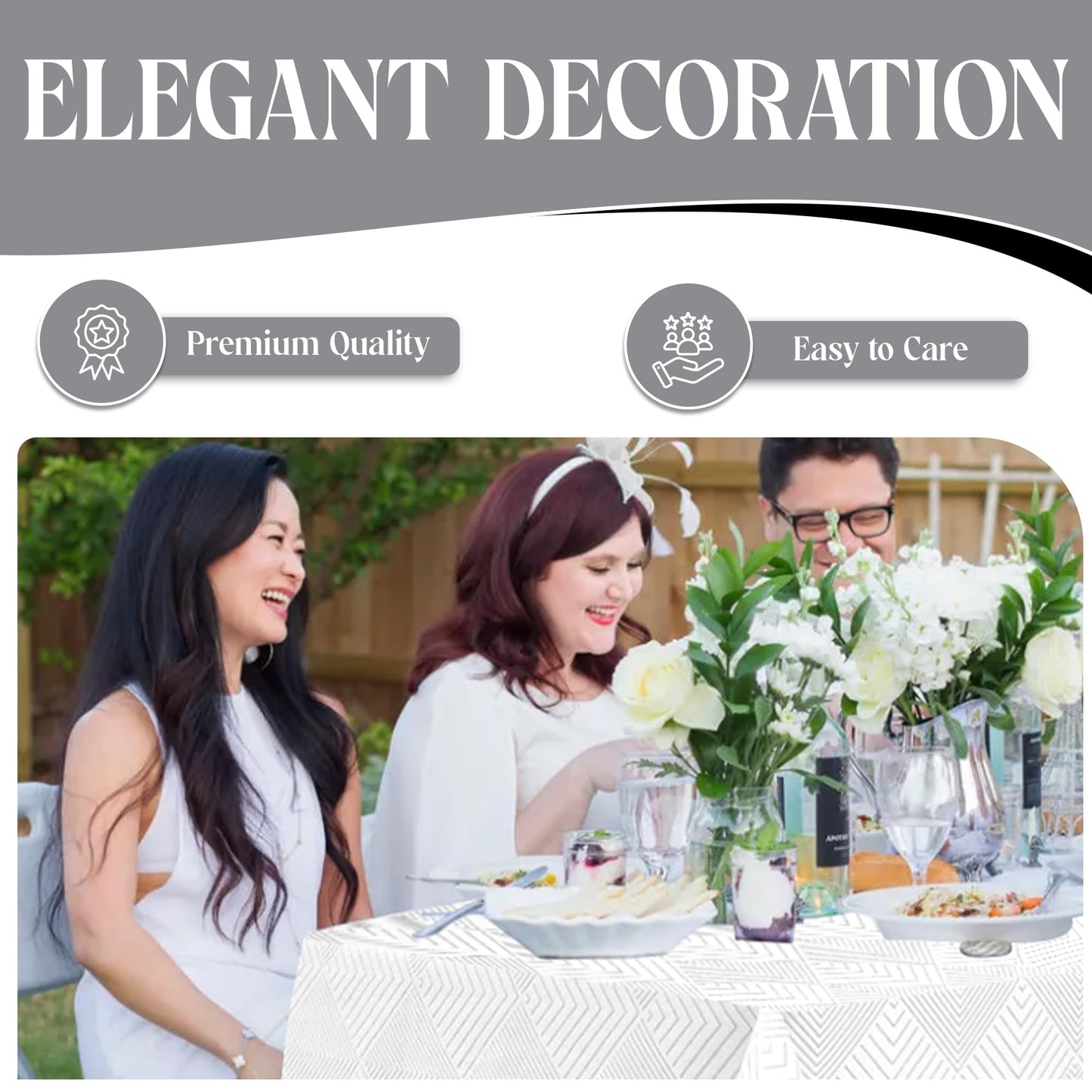 Majestic Giftware Velvet Tablecloths for Rectangle Tables | (70/144) - TC1407 Silver Geometric Print Hem Stitch Dining Table Cover | Decorative Washable Rectangle Tablecloth for Kitchen, Dinning