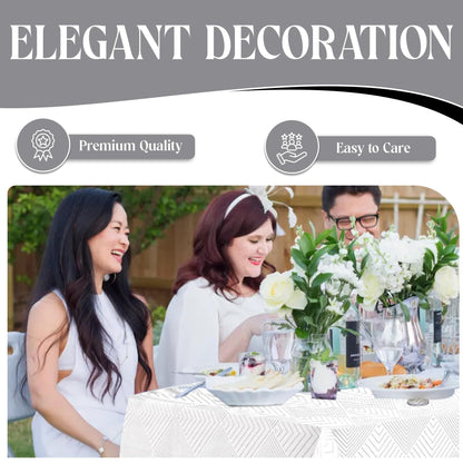 Majestic Giftware Velvet Tablecloths for Rectangle Tables | (70/144) - TC1407 Silver Geometric Print Hem Stitch Dining Table Cover | Decorative Washable Rectangle Tablecloth for Kitchen, Dinning