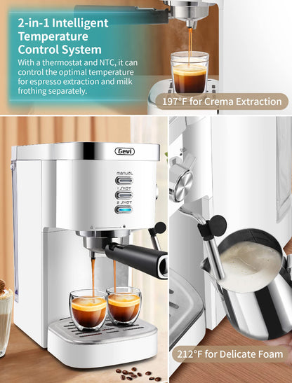 Gevi 20 Bar Espresso Machine, Cappuccino Machine with Milk Frother Steam Wand, Compact Espresso Super Automatic Espresso Machines for home with 34oz Removable Water Tank for Espresso Machines