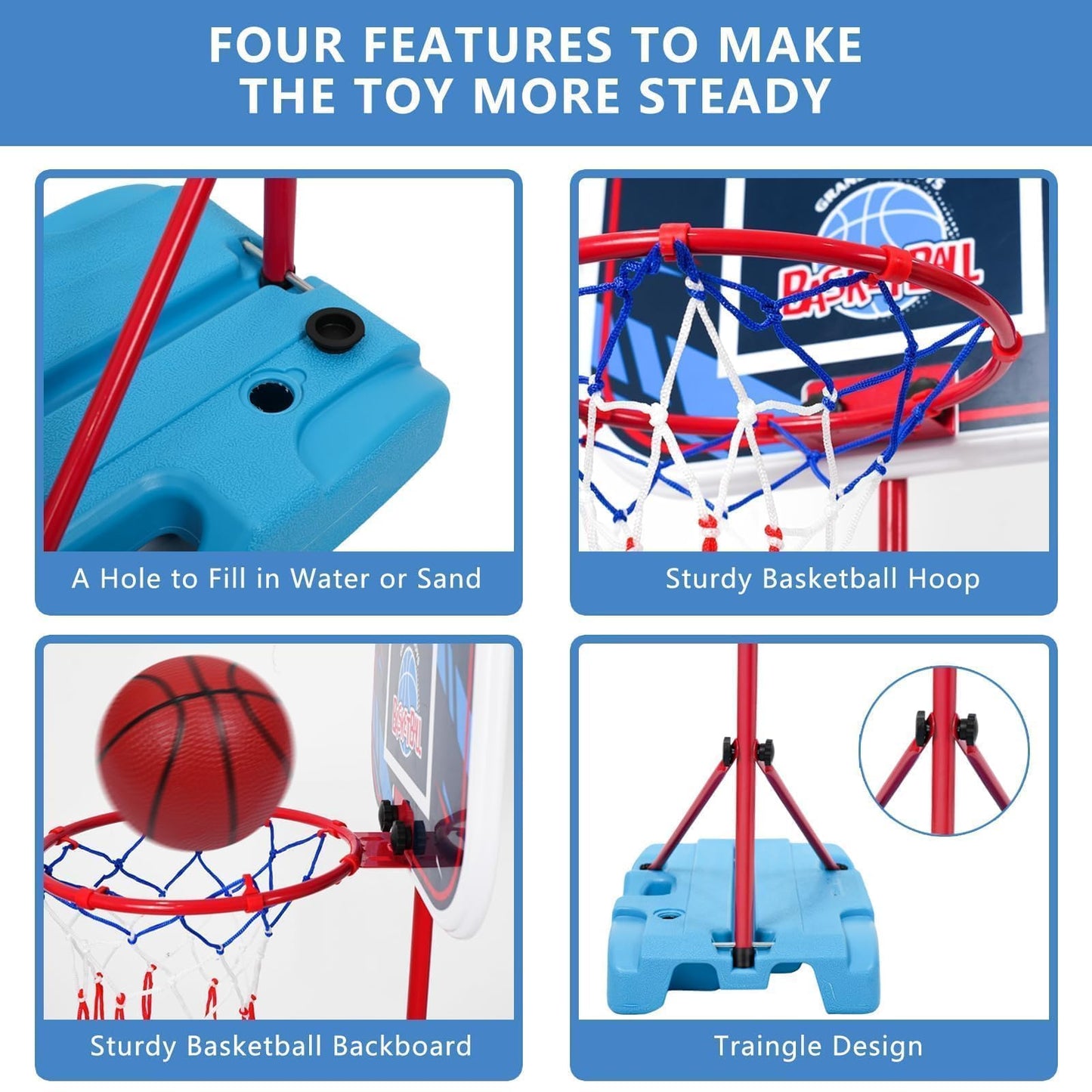 VROGTIK Basketball Hoop for Kids Ages 4-8 Outdoor Toys for Boys 4-6 - Adjustable Height, 3 Balls Included Kids Basketball Hoop Outdoor - Backyard Room Toy Gift