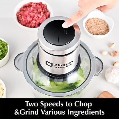 Kitchen in the box Food Processors,Small Meat Grinder & Food Chopper Electric Vegetable Chopper with 2 Bowls (8 Cup+8 Cup)& 2 Bi-Level Blades for Meat/fish/Vegetable/Baby Food，400 W (Black)