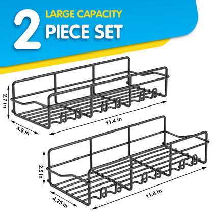 Coraje Adhesive Bathroom Caddy, [2-Pack] Large Capacity Rustproof Metal Shelves, Organizer for Shower Essentials, Black