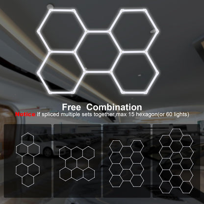 MODERN Hexagon Garage Lights，25 Pack 216W 25920LM High Brightness Hexagon Garage LED Lights for Garage, Shopping Mall, Workshop and Car Detailing Shop etc.