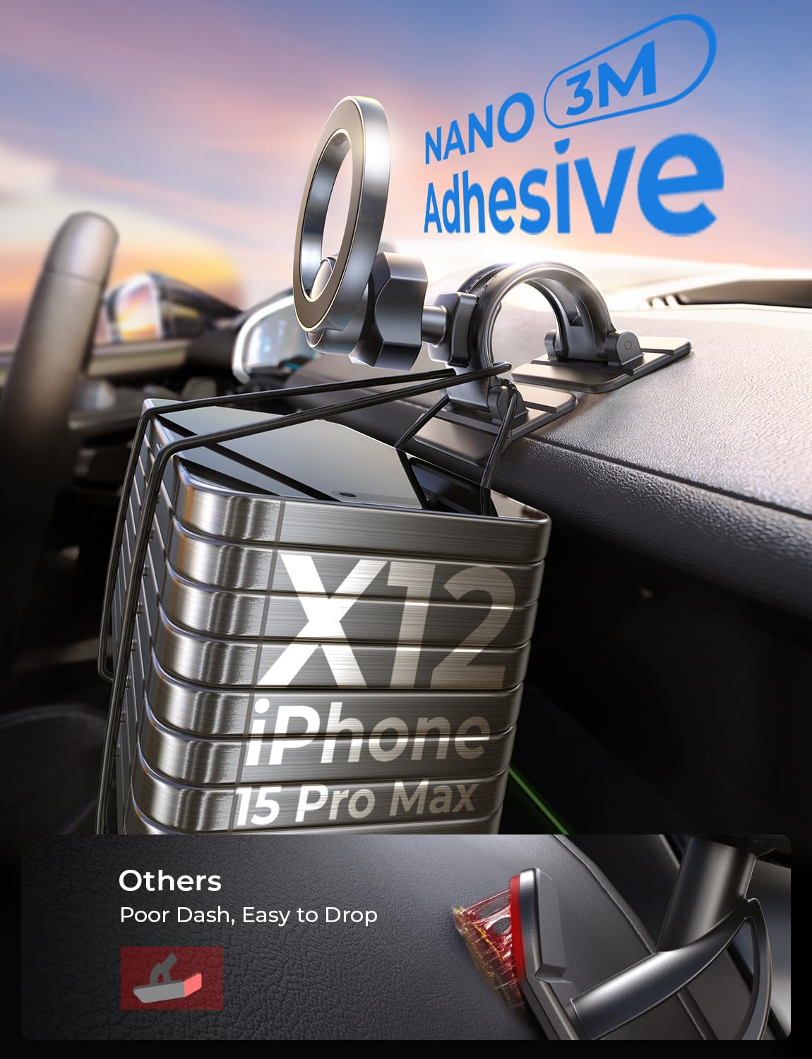 LISEN for MagSafe Car Mount, Magnetic Phone Holder for Car, Hands Free iPhone Car Holder Mount Dash Vent Phone Mount for Car Fit for iPhone 15 14 13 12 Pro Max Plus Mini MagSafe Cases
