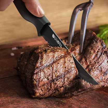 Stllab Steak Knives Set of 8, Serrated Stainless Steel Steak Knife, Dishwasher Safe, Black