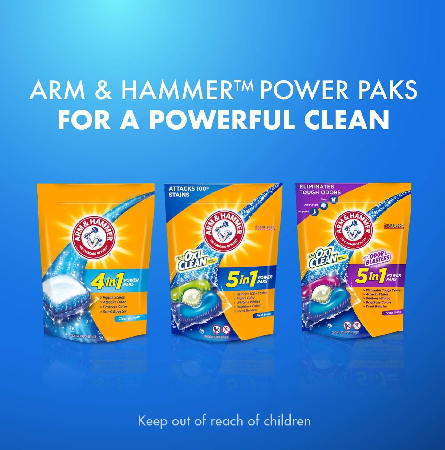 Arm & Hammer 4-in-1 Laundry Detergent Power Paks, Fresh, 58 Count (Pack of 4)