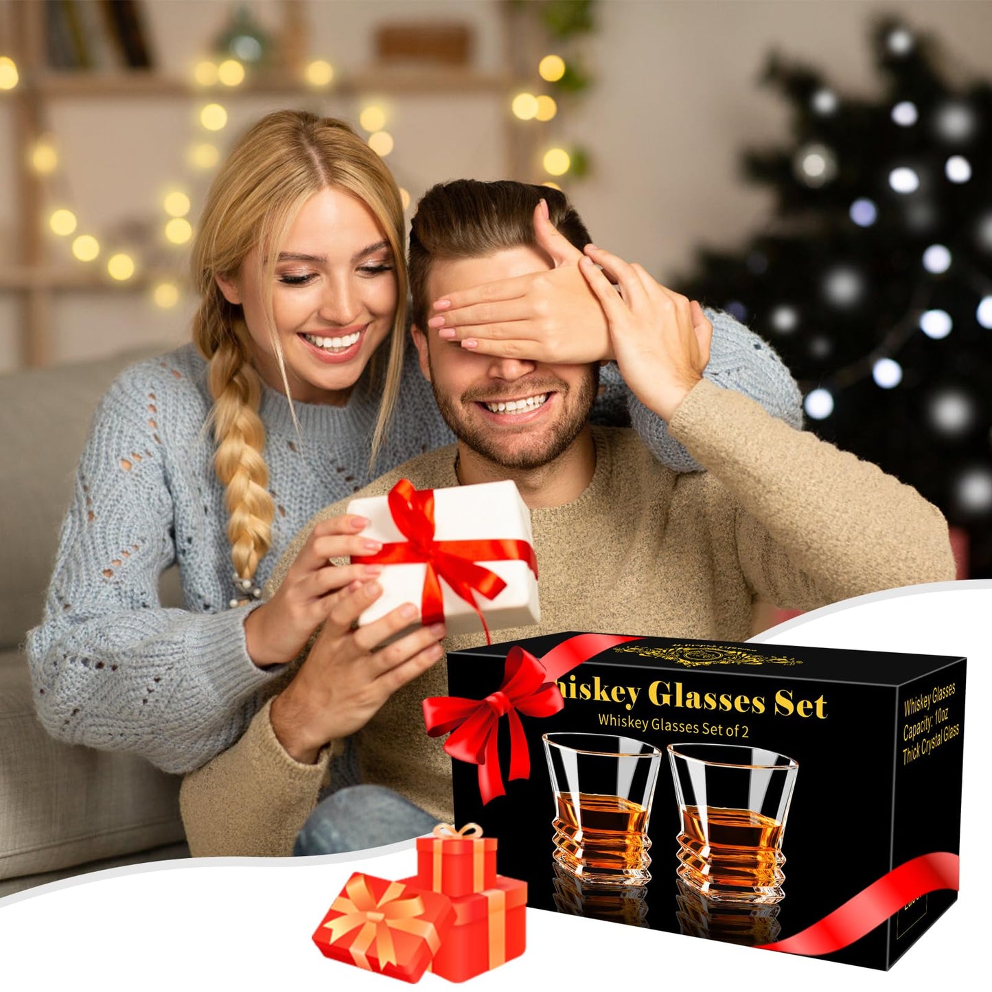 PARACITY Whiskey Glasses Set of 2, Old Fashioned Cocktail Glass, 10 OZ Whiskey Glasses, Bourbon Glasses, Glasses for Scotch, Liquor Vodka, Bourbon, Whiskey Gifts for Men, Husband, Boyfriend