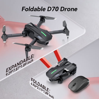 DEERC Drone with Camera, D70 Drones with Camera for Adults 1080P HD, RC Quadcopter for Beginners with 2 Batteries, Kids Toy Easy to Play, Auto Hover, Voice Control, APP Control, 3D Flips
