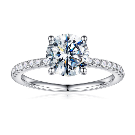 1.5CT Moissanite Ring for Women, D Color VVS1 Clarity Brilliant Simulated Diamond Rings Solitaire Round Cut Moissanite Rings 18K White Gold Plated S925 Sterling Silver Women Moissanite Engagement Ring
