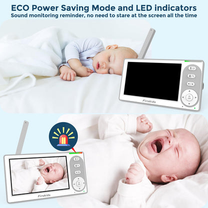 Firskids Baby Monitor, 4.3'' Split-Screen Baby Monitor with Camera and Audio, no WiFi,no APP, Two-Way Talk Night Vision ECO Mode Plug & Play, Ideal for Indoor Baby Monitoring