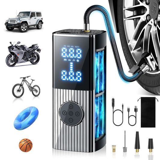 EnjoyNest Tire Inflator Portable Air Compressor, 20000mAh Portable Air Pump with Digital Pressure Gauge, LED Light, 38L/Min Fast Inflation for Cars, Bikes & Motorcycle Tires, Inflatables, Balls