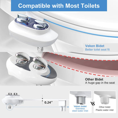 Veken Non-Electric Self-Cleaning Dual Nozzle (Frontal/Feminine Wash), Fresh Spray Bidet for Toilet with Adjustable Water Pressure Switch