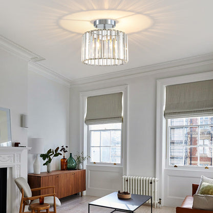 TSMKLEDAN Semi Flush Mount Ceiling Light, Modern Crystal Ceiling Light Fixture, 9.5 Inch Small Crystal Chandeliers for Living Room Hallway Bedroom Kitchen Porch Entryway with E26 Base, Silver
