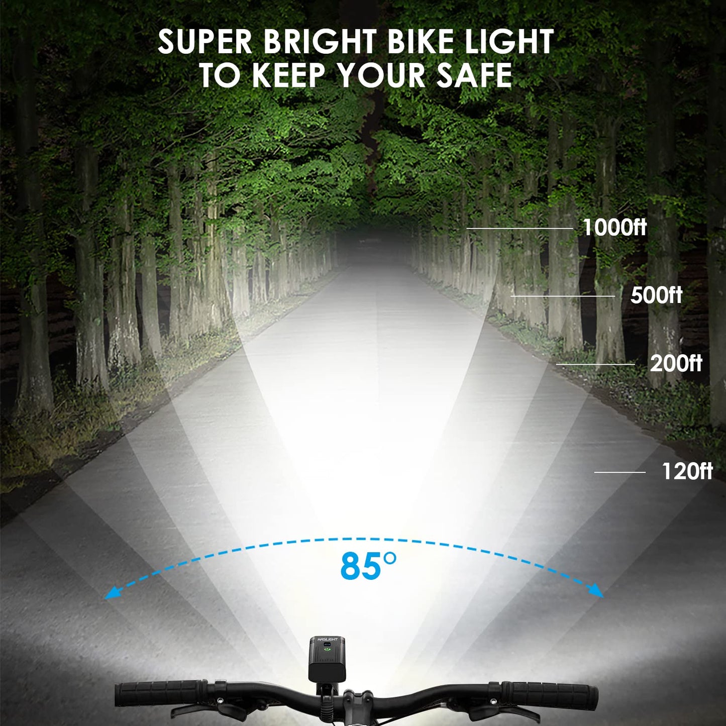 Bike Lights, KASLIGHT 8 LED Rechargeable Bike Light, 10000mAh Bright Bike Lights Front and Back 5modes Digital Display USB Bicycle Light, Bike Headlight Runtime 18+Hrs for Road Mountain Cycling
