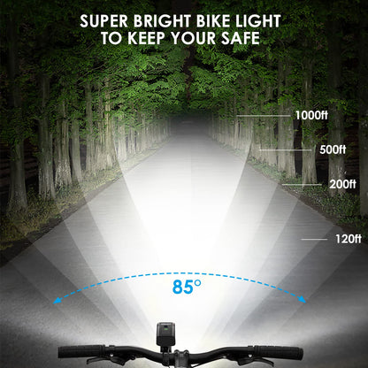 Bike Lights, KASLIGHT 8 LED Rechargeable Bike Light, 10000mAh Bright Bike Lights Front and Back 5modes Digital Display USB Bicycle Light, Bike Headlight Runtime 18+Hrs for Road Mountain Cycling