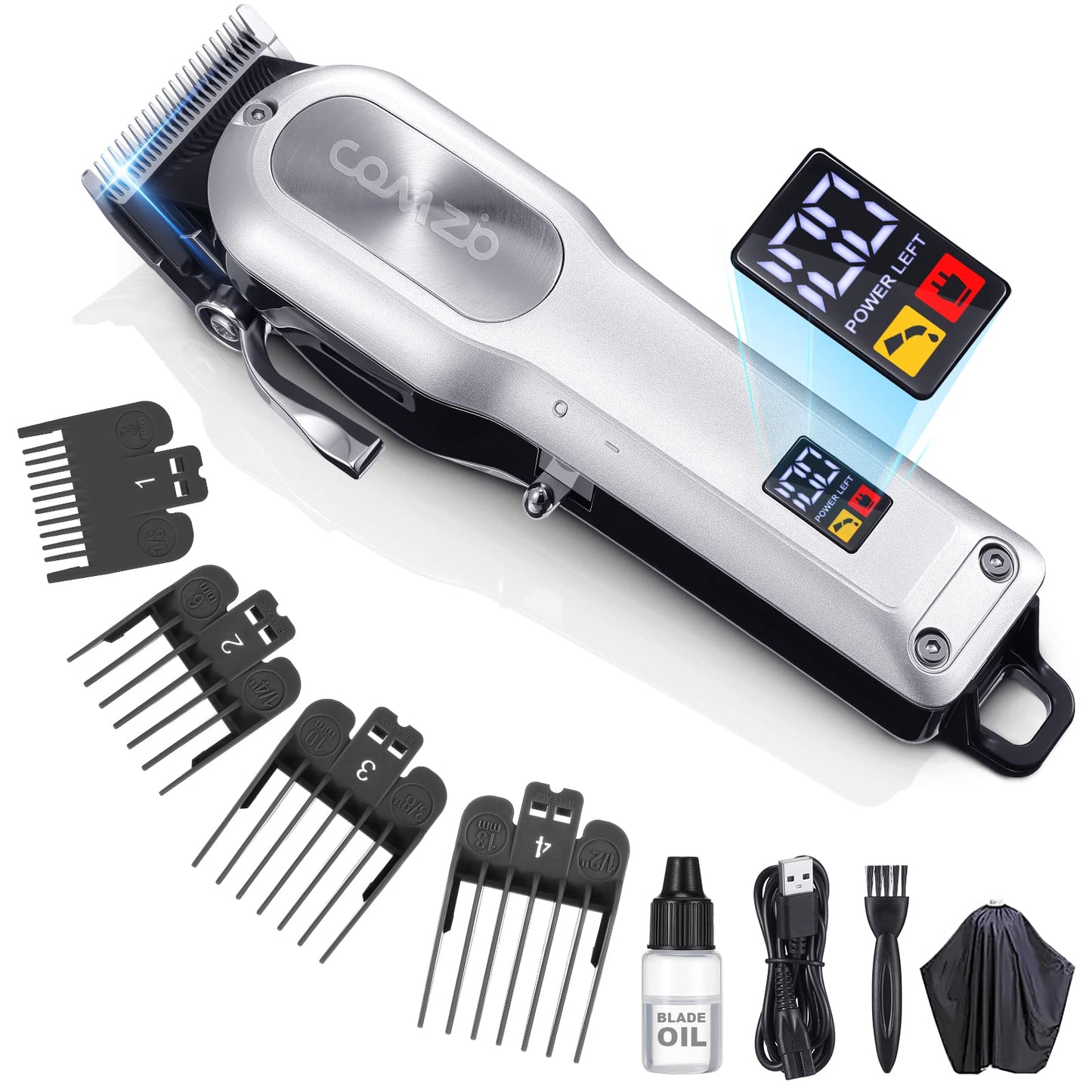 COMZIO Electric Hair Clippers for Men, Cordless High-Performance Professional Barber Hair Cutting Kit,Rechargeable Beard Trimmer, Home Haircut & Grooming Set with Large LED Display