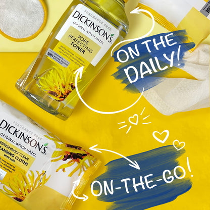 Dickinson's Original Witch Hazel Refreshingly Clean Cleansing Cloths with Aloe, 4 Pack, 25 Cloths per Pack