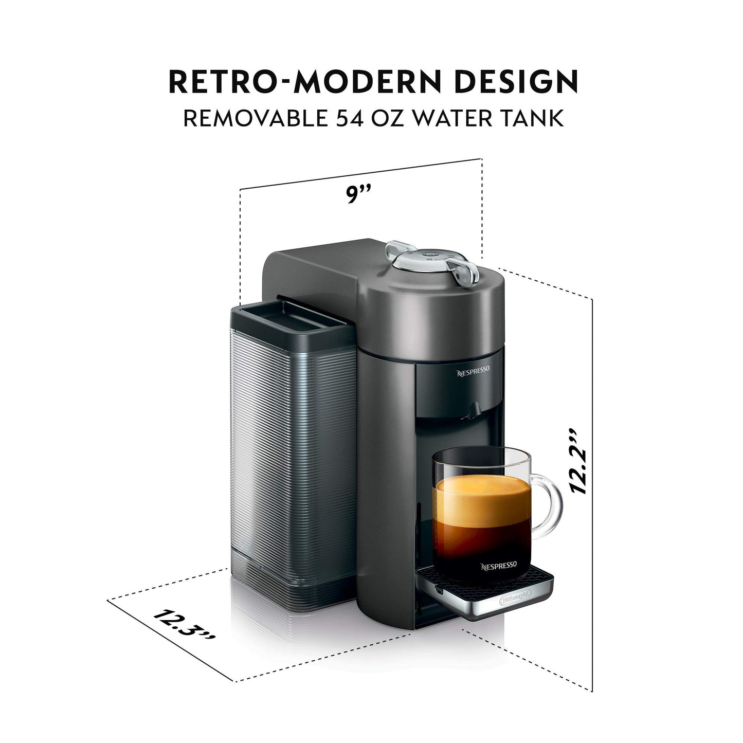 Nespresso Vertuo Coffee and Espresso Maker,1597 ml, by De'Longhi, Graphite Metal