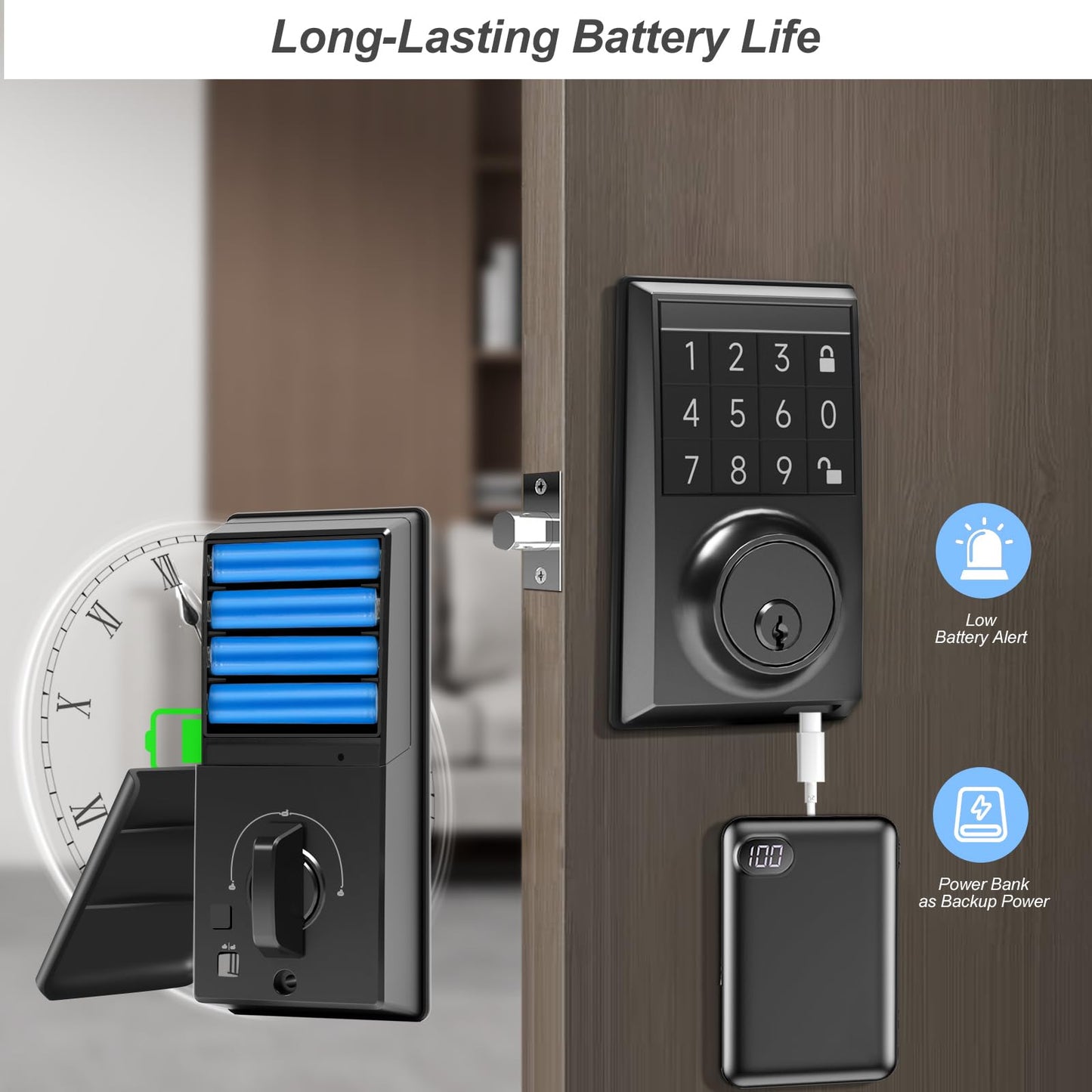 Smart Front Door Lock Set - Keyless Entry Door Lock with Keypads, Electronic Keypad Deadbolt 103 User Codes, Auto Lock, Mute Function, Low Battery Indicator, Includes 2 Keys-Ideal for Home Security