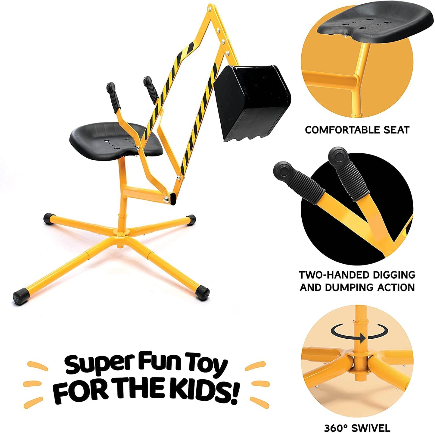 stargo Sand Digger Kids Excavator Ride on Toy, Beach Toys Outdoor Sandbox Toy Digger for Kids, Solid Steel Rotates 360, Hard Hat for Role Play, Sand Toys