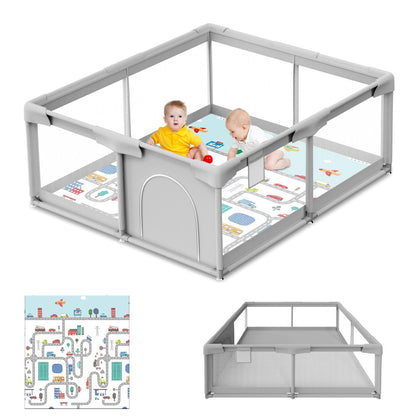 Baby Playpen Baby Playard, Playpen for Babies and Toddlers with Gate, 50x50 Baby Fence, Sturdy Safety Playpen, Indoor & Outdoor Kids Activity Center（with Mat）