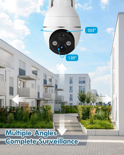 Recacam Solar Security Cameras Wireless Outdoor, 2K PTZ Solar Cameras for Home Security, 2.4G Wi-Fi Outdoor Camera Wireless with PIR, 2-Way Talk, IP65, 4dbi, Spotlight/Siren, Color Night Vision
