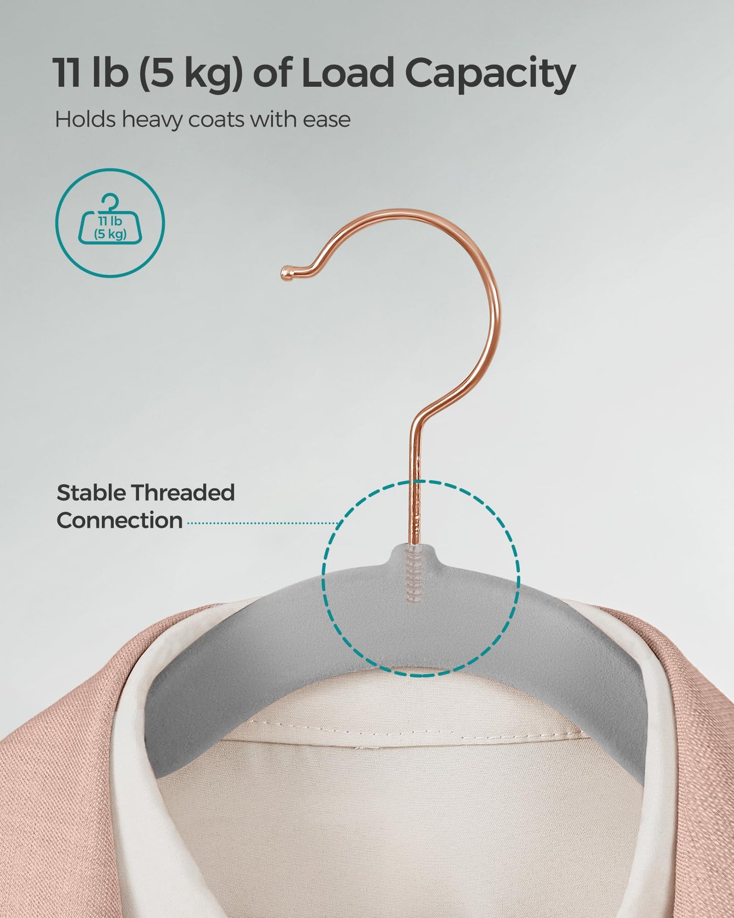 SONGMICS Velvet Hangers 30 Pack, Non-Slip Hangers with Rose Gold-Colored Swivel Hooks, Slim Space-Saving Hangers, Velvet Hangers for Closet, Heavy-Duty Hangers, Dove Gray UCRF026G30