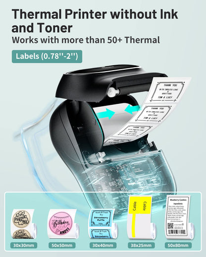Phomemo M110 Label Makers - Barcode Label Printer Bluetooth Portable Thermal Printer for Small Business, Address, Logo, Clothing, Mailing, Sticker Printer for Phones & PC, Black