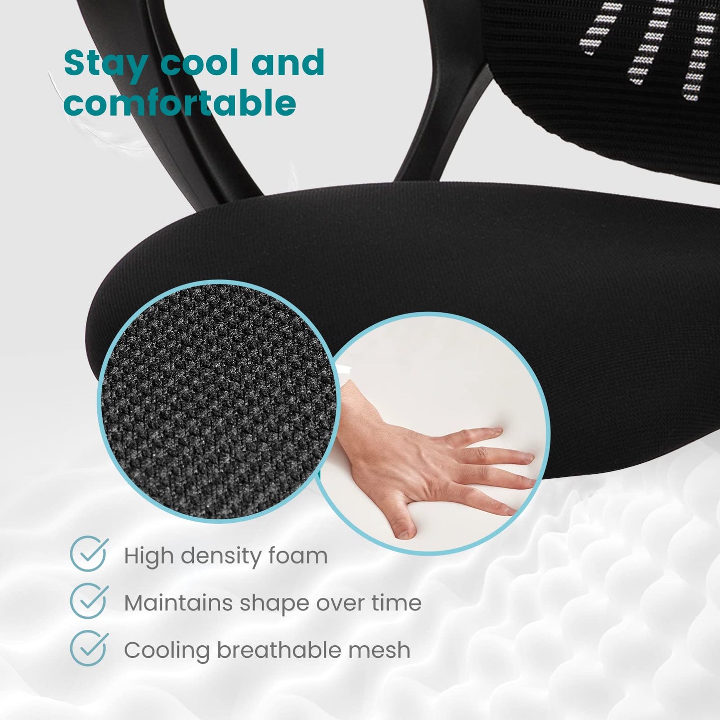 SMUG Office Computer Desk Chair, Ergonomic Mid-Back Mesh Rolling Work Swivel Task Chairs with Wheels, Comfortable Lumbar Support, Comfy Arms for Home, Bedroom, Study, Dorm, Student, Adults, Black