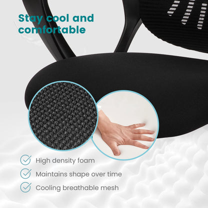 SMUG Office Computer Desk Chair, Ergonomic Mid-Back Mesh Rolling Work Swivel Task Chairs with Wheels, Comfortable Lumbar Support, Comfy Arms for Home, Bedroom, Study, Dorm, Student, Adults, Black