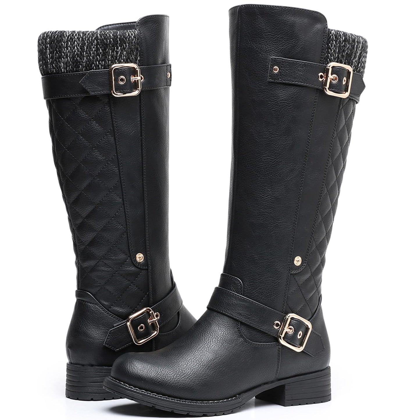 GLOBALWIN Women's 19YY01 Black Quilted Knee-High Fashion Boots 7.5M