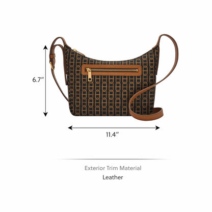 Fossil Women's Cecilia Faux Leather Small Crossbody Purse Handbag, Black/Brown Chain Print (Model: ZB1890914)