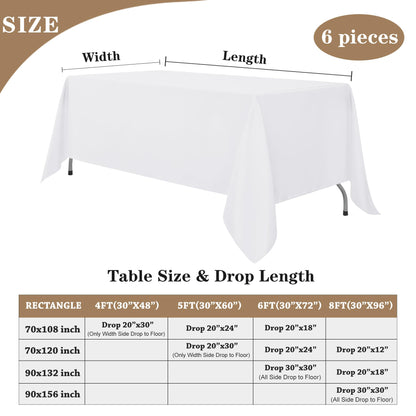 UPDATE: DEAD! Fitable White Tablecloths for Rectangle Tables, 6 Pack - 70 x 120 Inches - Reusable and Washable Table Clothes for 6-8 Ft Tables, Polyester Fabric Table Covers for Wedding, Party, Banquet
