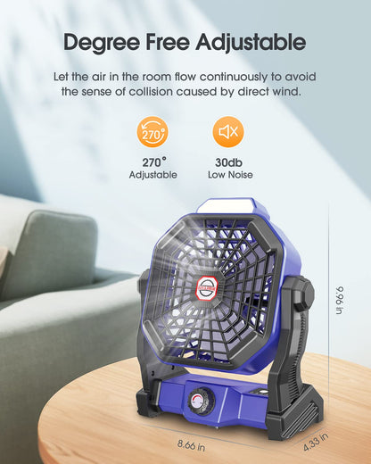 Drchop Portable Fan Rechargeable, 10400mAh Battery Operated Powered Fan, Outdoor Camping Fan with Light & Hook, tent fan, Personal USB Desk Fan for Bedroom, Table, Home, Office, Tent, Travel