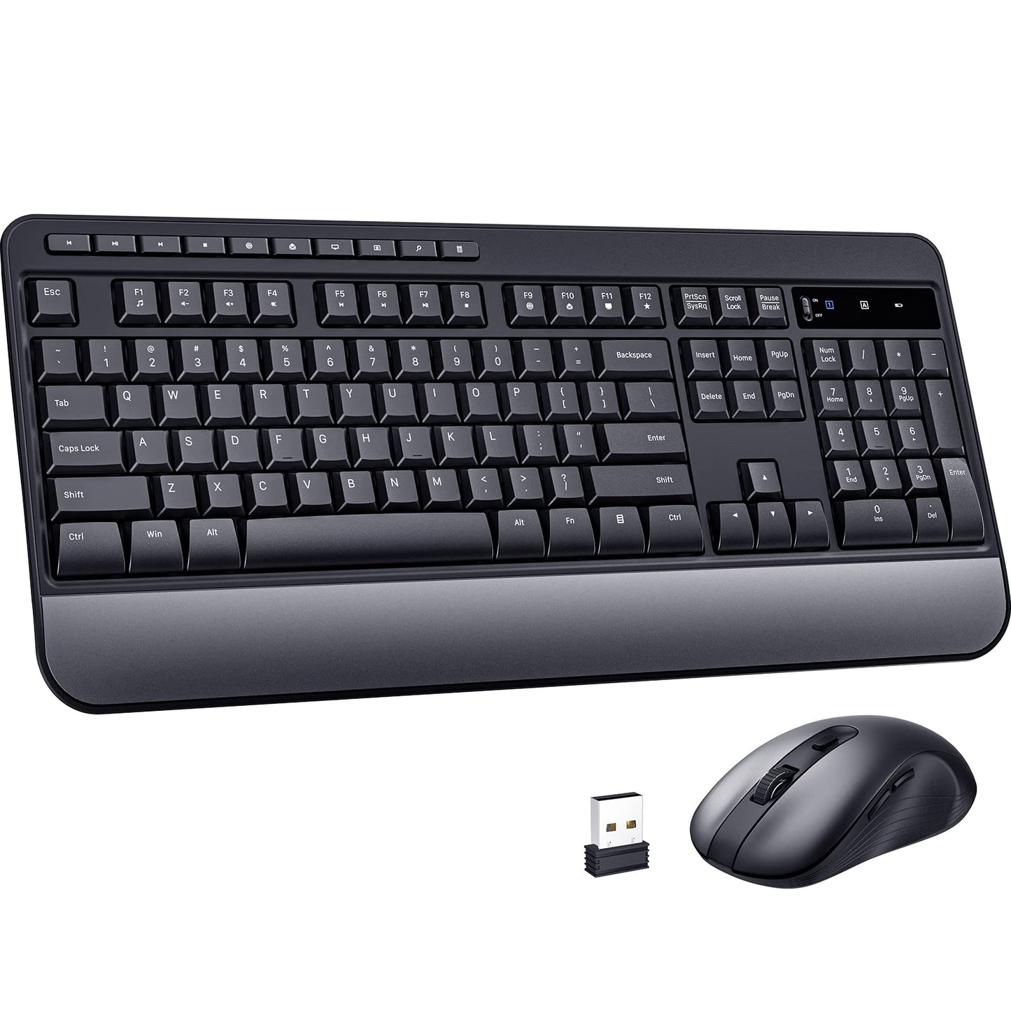 Wireless Keyboard and Mouse Combo, VEILZOR Full-Size 2.4G Ergonomic Computer Keyboard with Wrist Rest, 12+10 Independent Shortcuts, 4-Level 2400 DPI Wireless Mouse for Laptop/PC/Desktop,Windows/Mac OS