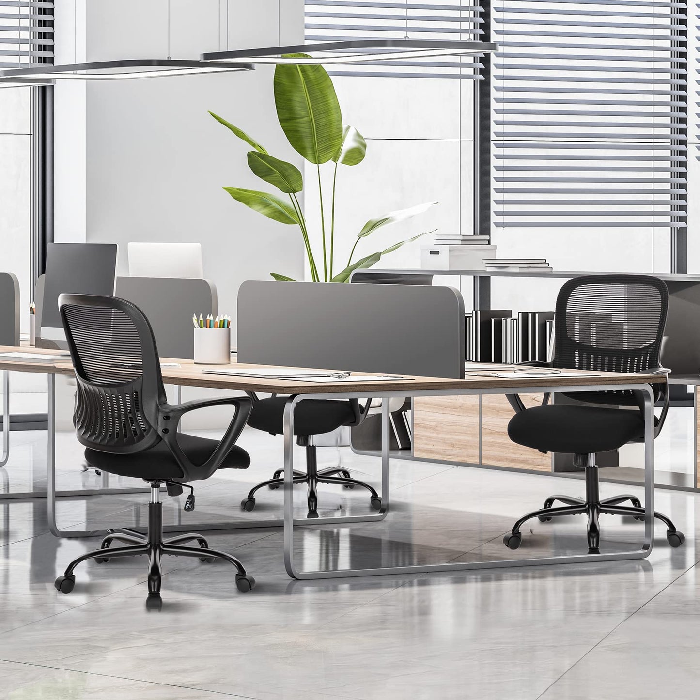 SMUG Office Computer Desk Chair, Ergonomic Mid-Back Mesh Rolling Work Swivel Task Chairs with Wheels, Comfortable Lumbar Support, Comfy Arms for Home, Bedroom, Study, Dorm, Student, Adults, Black