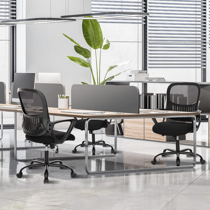 SMUG Office Computer Desk Chair, Ergonomic Mid-Back Mesh Rolling Work Swivel Task Chairs with Wheels, Comfortable Lumbar Support, Comfy Arms for Home, Bedroom, Study, Dorm, Student, Adults, Black