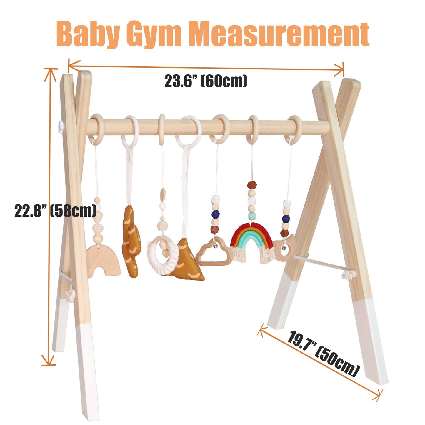 PgUp Baby Play Gym Wooden Baby Gym with 7 Toys, Foldable Wooden Play Gym Frame Hanging Bar, Toddler Montessori Activity Center for Play & Learn, Newborn Gift for Baby Girl and Boy