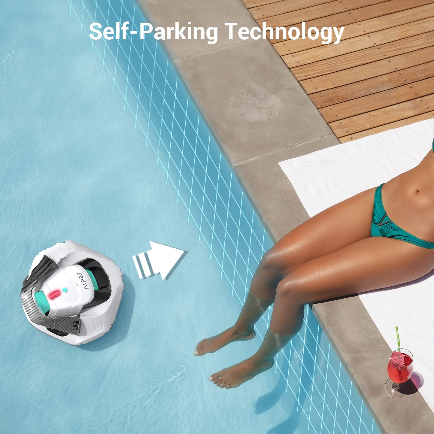 AIPER Cordless Robotic Pool Cleaner, Pool Vacuum with Dual-Drive Motors, Self-Parking Technology, Lightweight, Perfect for Above-Ground/In-Ground Flat Pools up to 40 Feet (Lasts 90 Mins)