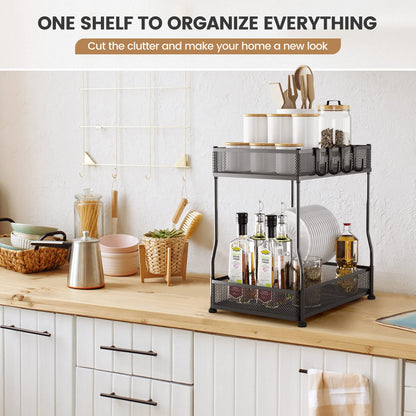 Under Sink Organizer and Storage, PHINOX Bathroom Organizer Under Sink-2 PACK, 2 Tier Under Kitchen Sink Organizer, Metal Cabinet Storage Organizer