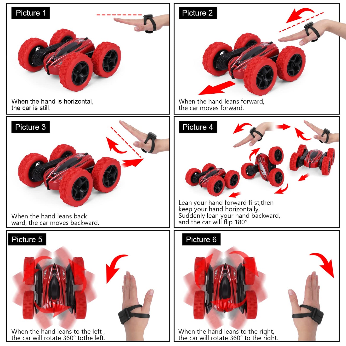 Lumiparty Remote Control Stunt Car Watch Gesture Sensor 4WD Double Sided 360 Rotating Tumbling Rechargeable Car High Speed 2.4GHZ Off Road RC Toy Cars for Xmas Birthday Gift Adult,Red/Green/Blue,3Pack