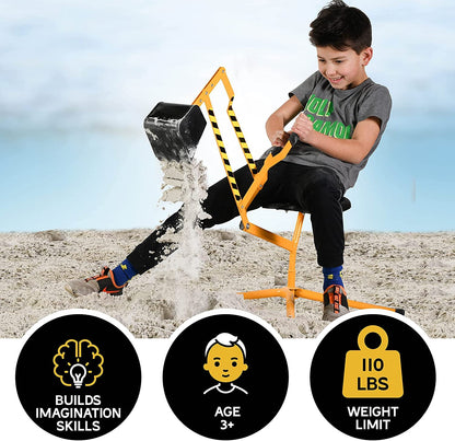 stargo Sand Digger Kids Excavator Ride on Toy, Beach Toys Outdoor Sandbox Toy Digger for Kids, Solid Steel Rotates 360, Hard Hat for Role Play, Sand Toys