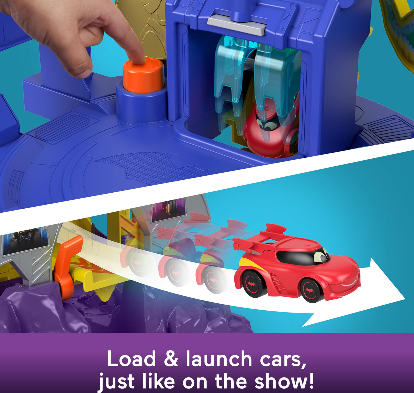 Fisher-Price DC Batwheels Toy Car Race Track Playset, Launch & Race Batcave with Lights & Sounds, Bam The Batmobile & Redbird Vehicles, Ages 3+ Years